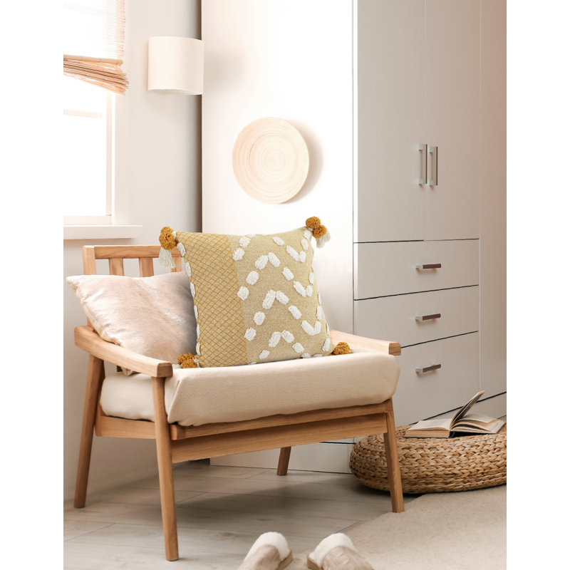 Housse de coussin décoratif contemporaine faite à la main 100% coton à motif géométrique, Jaune