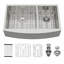 Évier de cuisine à double cuve à tablier frontal L 33 po x l 20 po en acier inoxydable T304 de calibre 16 avec grille de séchage à enroulement, grilles de fond et crépine à panier