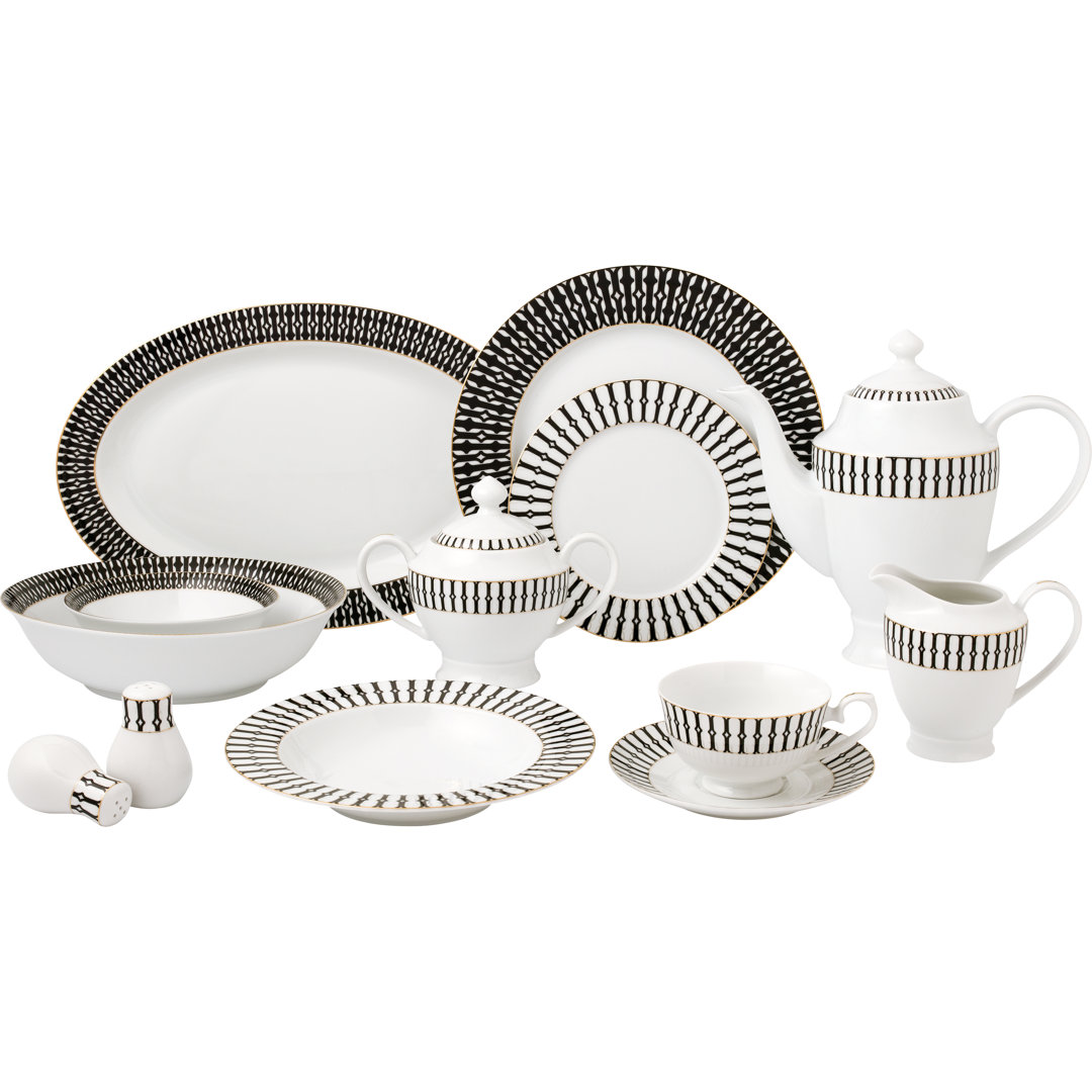57 Piece Bone China Dinnerware Set - Service for 8 Lorren Home Trends