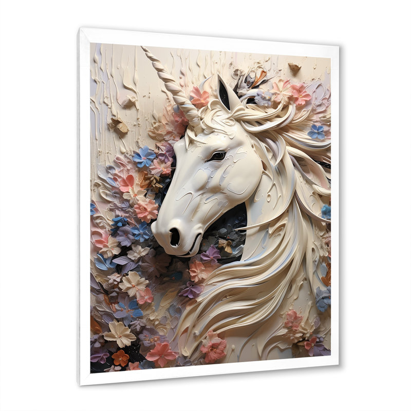 Impression sur toile Luscious Unicorn Fantasy Flower, H 44 po x l 34 po x P 1,5 po, Cadre simple blanc