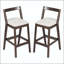 Tabouret d'intérieur en bois d'hévéa - finition brun foncé avec tissu beige-879330864