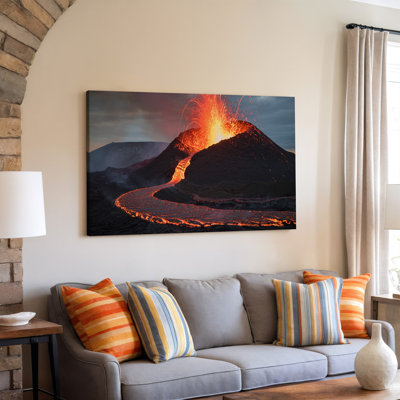 Toile, "Un paysage volcanique dramatique pendant une éruption explosion", art mural volcan