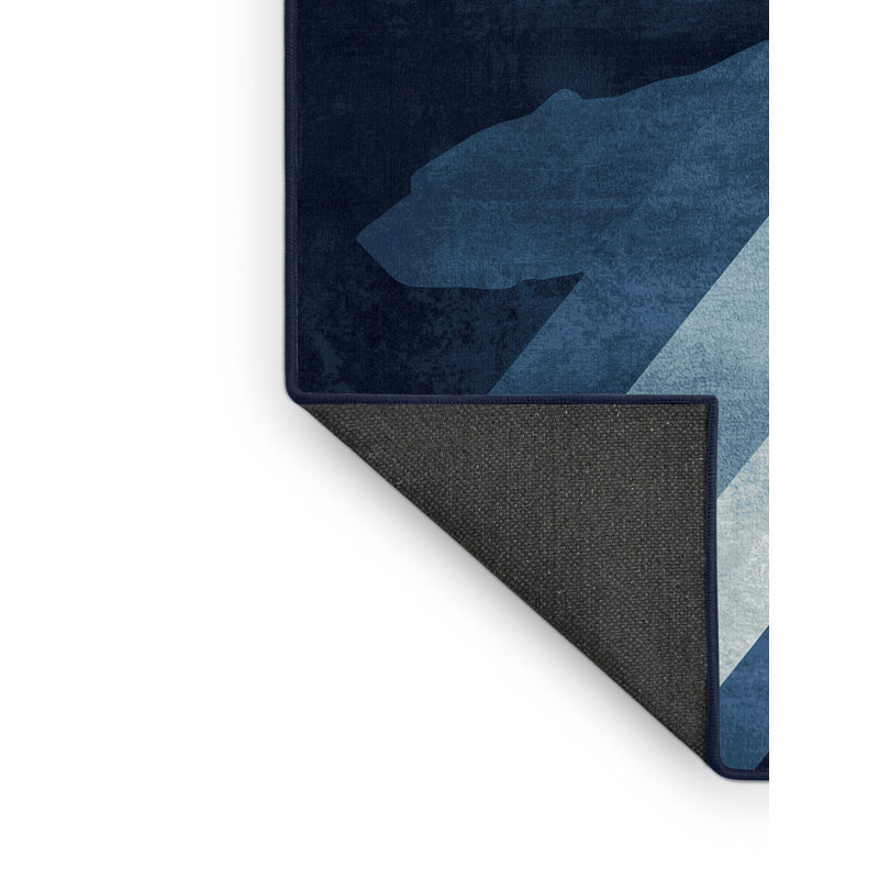 Tapis bleu moelleux doux et moelleux à motif d'ours polaire Tockington, 4 x 6