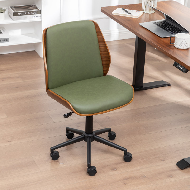 Andretta Faux Leather Upholstered Armless Office Chair, Green