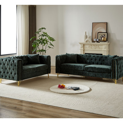 Canapé-lit en chenille, 5 pour le salon, avec boucle à tirer, décoration cloutée en cuivre et pieds en métal,