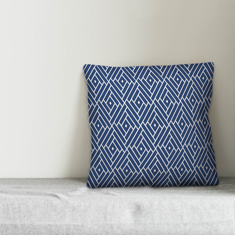 Geometric Outdoor Throw Pillow, 18" x 18", No Fill, Blue/White