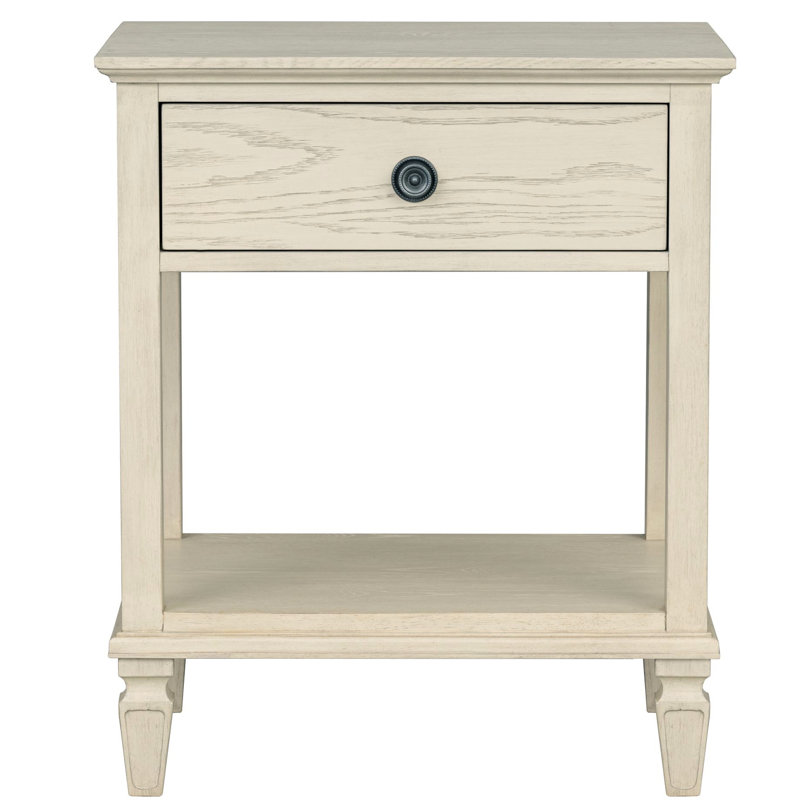 Table de chevet crème pour chambre à coucher avec tiroir simple et tablette, conception de table de chevet classique, finition en bois naturel, assemblage requis, largeur de 24 pouces, profondeur de 28,5 pouces de hauteur, surface de couchage, finition