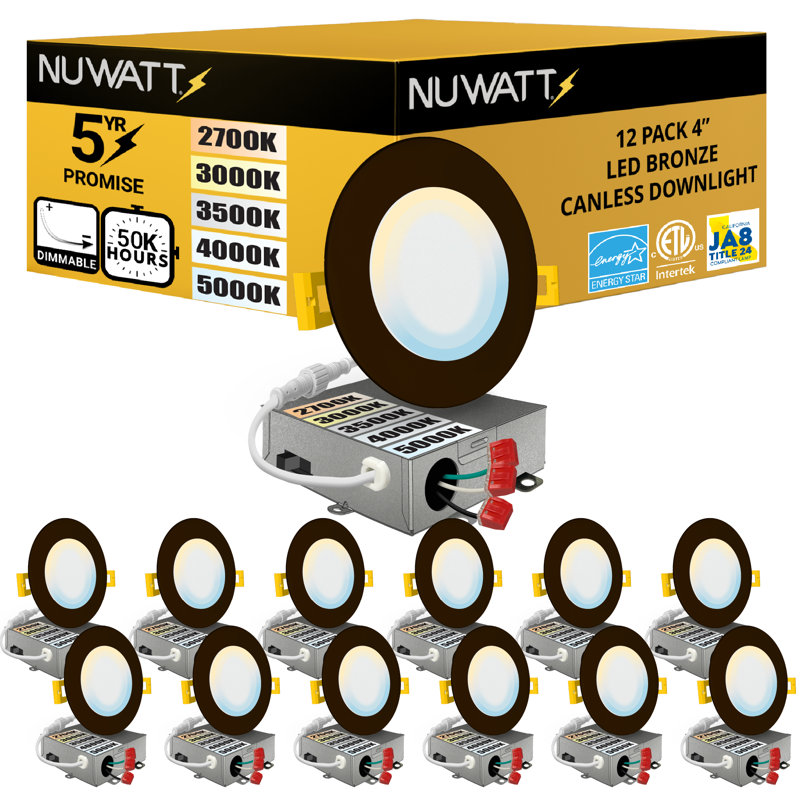 4'' Ultra Slim Selectable CCT New Construction LED Canless Recessed Lighting Kit, Bronze