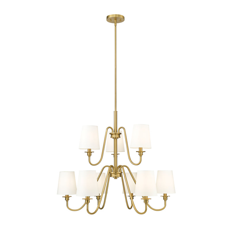 Lustre 9 lumières à abat-jour / araignée en acier à intensité variable Sujal, H 27,5 po x l 32 po x P 32 po, Or