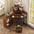 Corner Vanity Desk Set W/ Charging Station, Glass Top & Storage Stool-236470860
