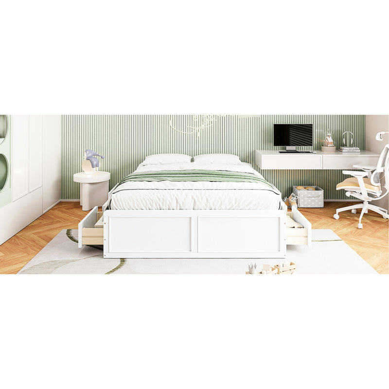 Queen Size Platform Bed With 6 Drawers In White - & Elegant Look 6 Fashionable, White