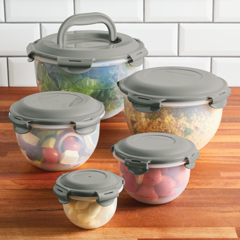 Leak-Proof Nestable Round 5 Container Food Storage Set, Gray/Clear