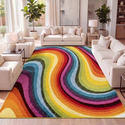 Connor-Joe Abstract Swirl Red/Yellow/Blue Rug