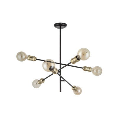 Charlton 6 Light Adjustable Arm Industrial Ceiling Light - Matt Black Base, 61x53x62.5cm, 6xE27. Max. 15W LED (Bulb not included)