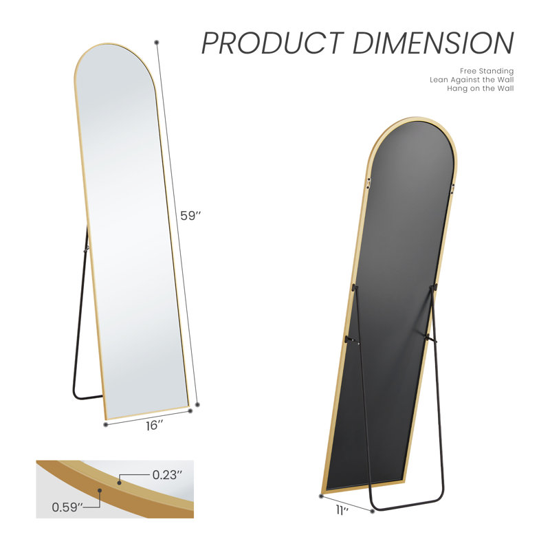 Miroir arqué en métal, Doré, 59 po x 16 po