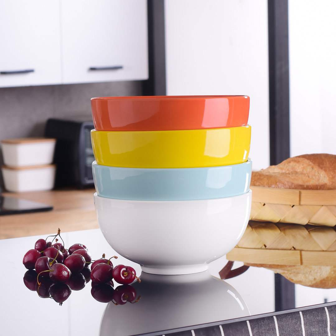 4-Piece 1200Ml Assorted Color Porcelain China Salad Bowl Set