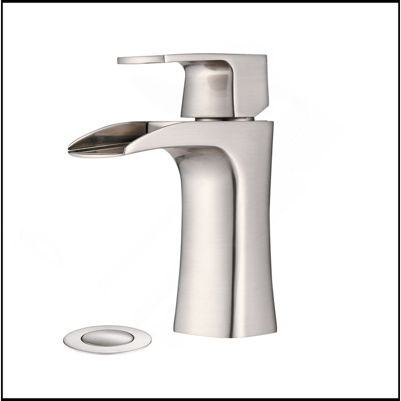 ADA Waterfall Bathroom Faucet - Single Handle Brass Faucet With Drain, 1-Hole Brushed Nickel, Brushed Nickel