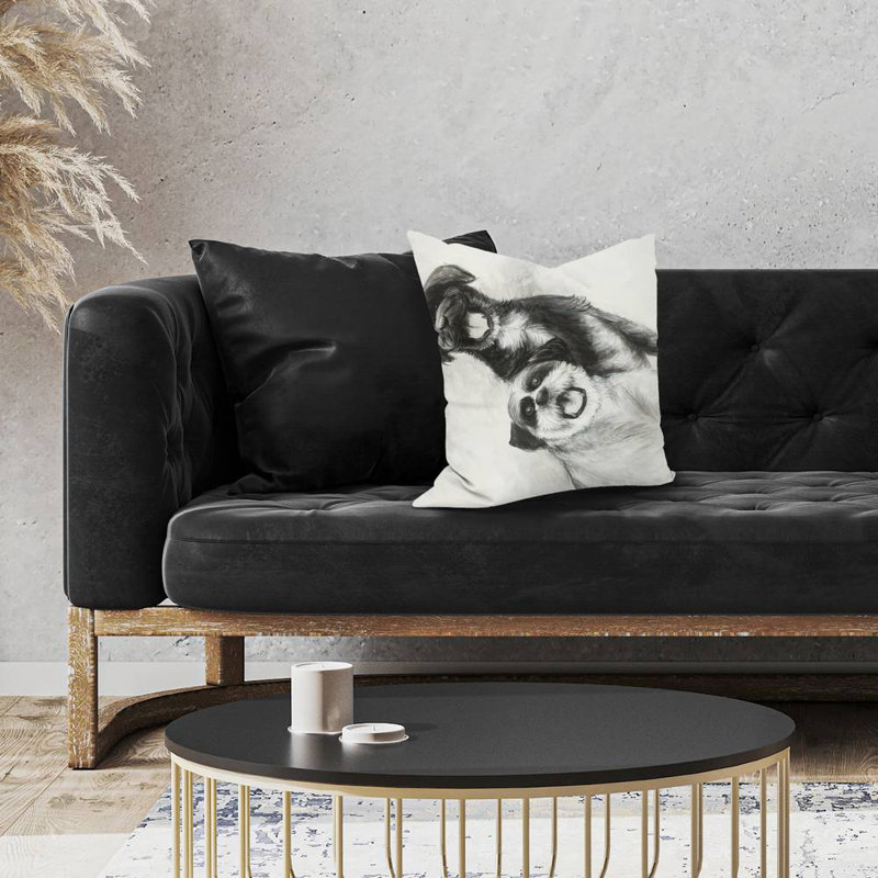 Happy dogs sketch - 18"x18" Throw pillow cover - Poly twill - Print on demand, 18" H x 18" W