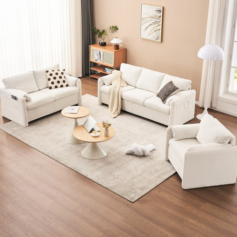 White 77" 3 , With Chenille Upholstery And Frame For A Stylish Home Modern Couch, In White, Fabric Soft Padding Relaxing Sit