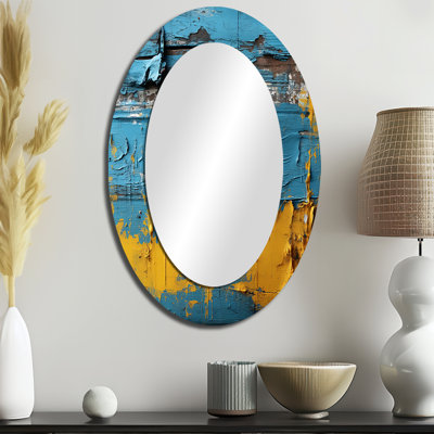 Echos d'Ukraine rétro bleu et jaune - grand miroir mural ovale sur métal