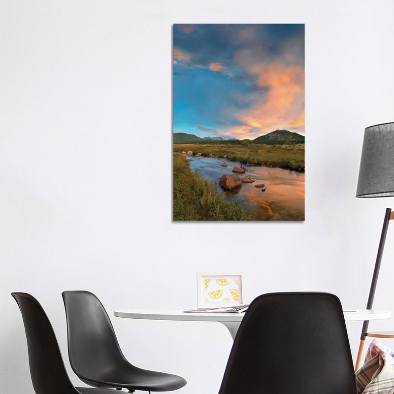 Sunset Over River and Peaks in Moraine Park 1 Piece Wrapped Canvas Wall Art, 101.6 cm H x 66.04 cm W x 3.175 cm D
