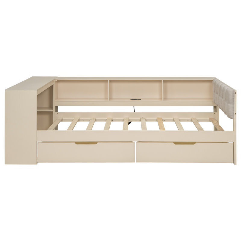 Daybed With Storage And Charging Station, Twin, Beige