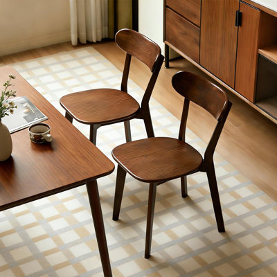 100% Natural Solid Wood Dining Chairs Set of 2, Mid Century Modern Dining Chairs with Curved Backrest, Kitchen Chair with Adjustable Foot Pads for Dining Room, Kitchen, Living Room, Study, Walnut