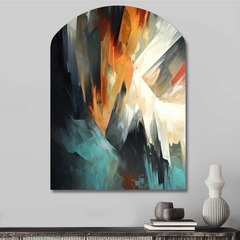 Décoration murale abstraite orange et bleue I - Abstrait minimaliste en forme d'arche, H 34 po x l 25 po x P 1 po