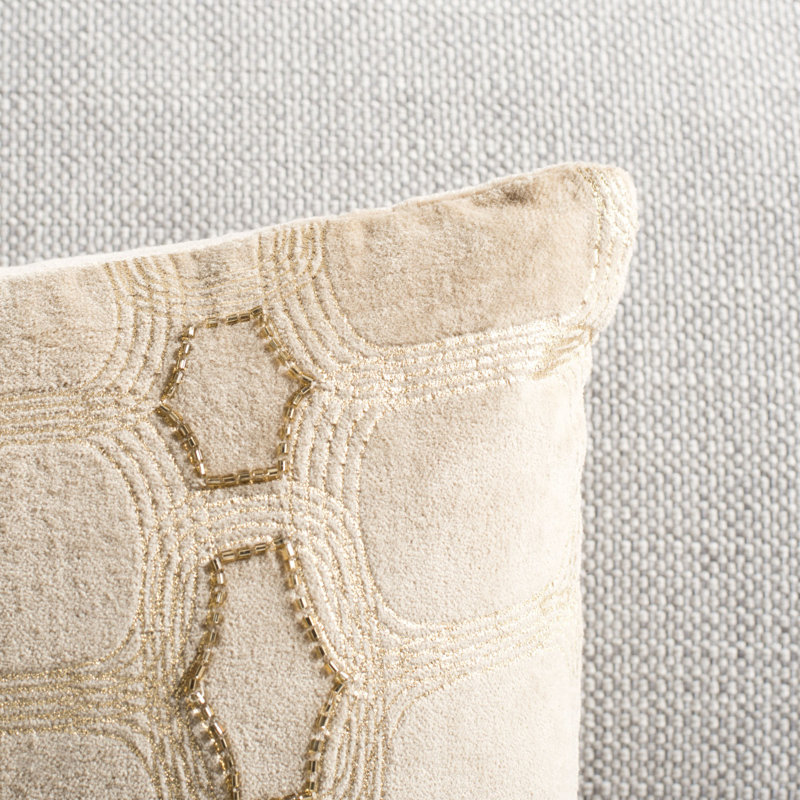 Adalie 12" x 20" Beige and Gold Geometric Cotton Pillow