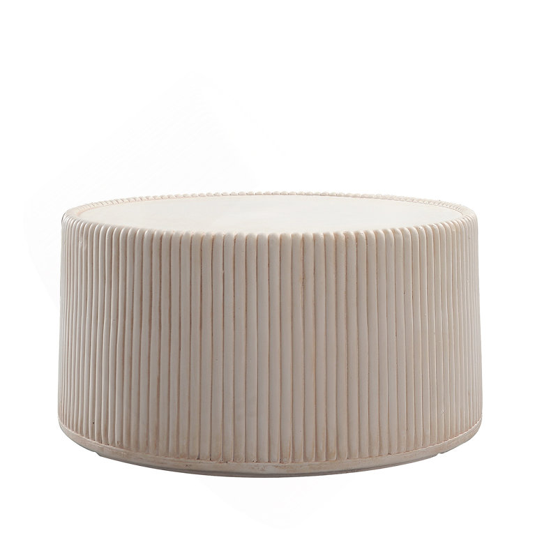 Table basse ronde cylindrique en oxyde de magnésium blanc cassé 29,53 po