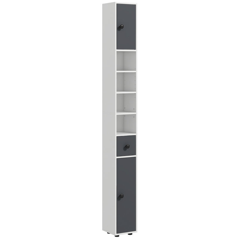 71" Tall Bathroom Storage Cabinet, Narrow Toilet Paper Cabinet With Open Shelves, 2 Door Cabinets, Adjustable Shelves For Kitchen, Hallway, Living Room, Gray