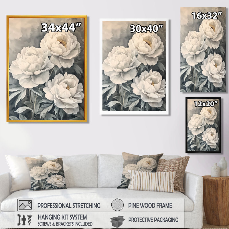 Ballindam - Floral Wall Decor, H 20 po x l 12 po, Reproduction encadrée sans passe-partout, Blanc
