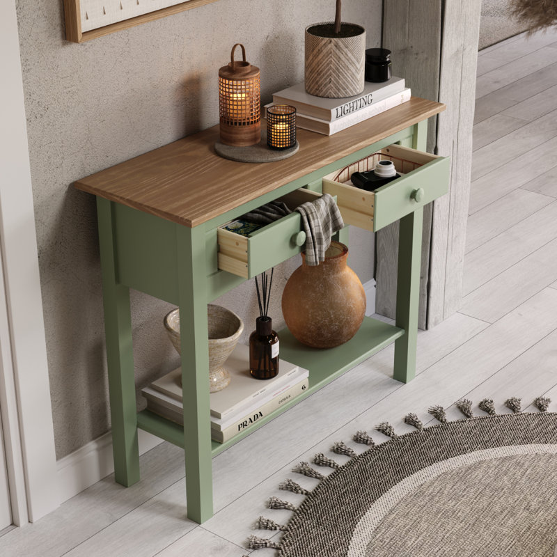 Console en bois 2 tiroirs vert campagne Farmhouse Sage | , 28.74" H x 34.49" W x 12.64" D