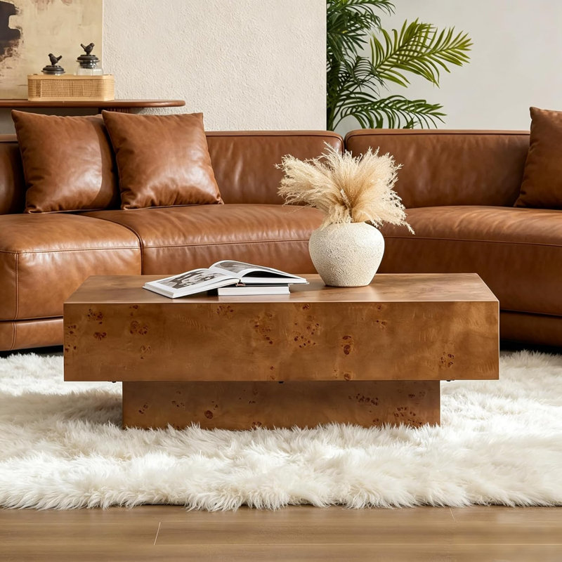 43" Rectangle MDF Coffee Table With Burl Wood Veneer, Walnut