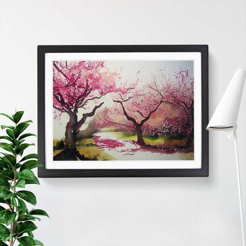Interesting Cherry Blossom Trees - Single Picture Frame Painting, 46cm H x 64cm W x 2cm D, Black