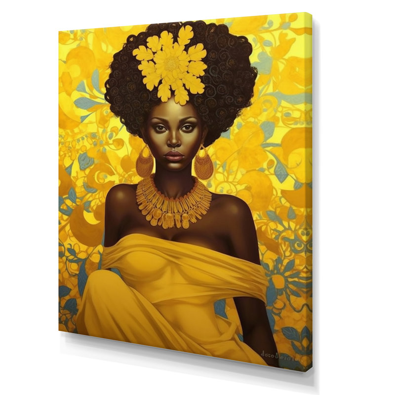 Orisha Oshun, déesse africaine en jaune I, H 32 po x l 24 po x P 1 po, Toile tendue