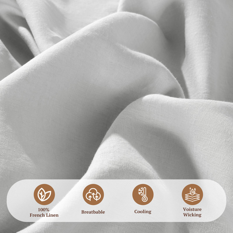 Linen Sheets Set, 100% Linen Bed Sheets- 4 Pcs, Gray, King