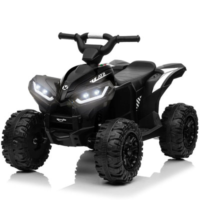 KerryYoo AT2 12V ATV Ride On pour enfants, voiture électrique avec télécommande, lumières DEL, musique Bluetooth et vitesse de 2 à 4 MPH - noir