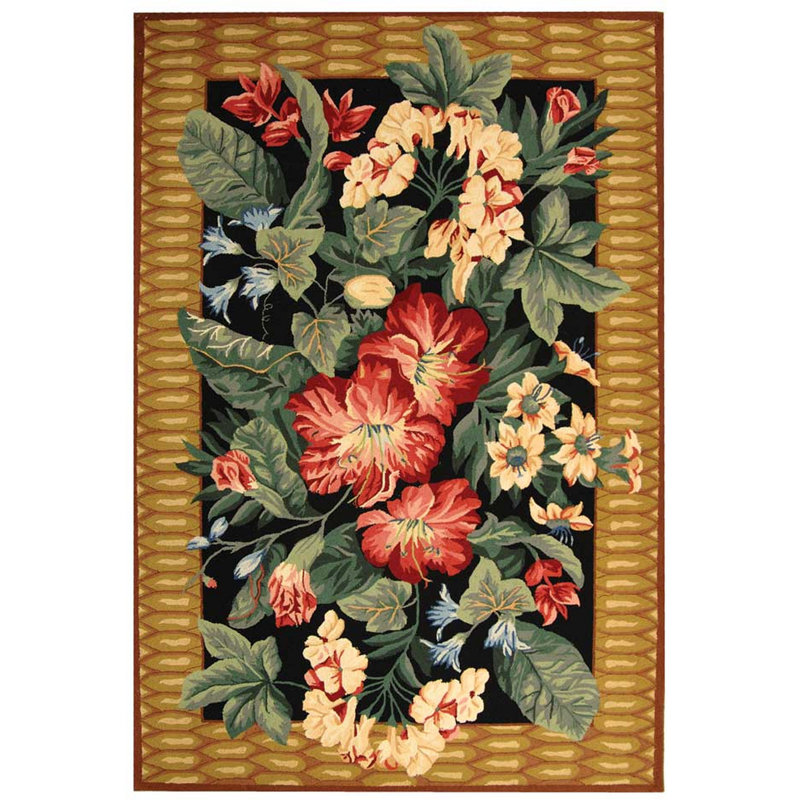 Hogle Hand Hooked Wool Floral Rug, Rectangle 8' x 10'