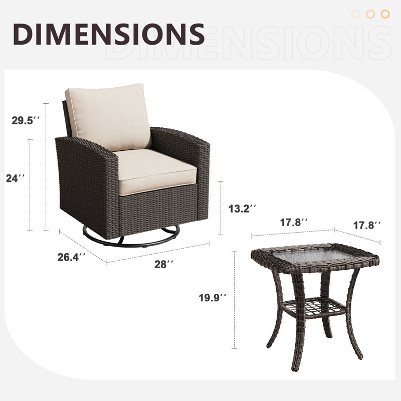 3-Piece Rattan Sofa Seating Group with Cushions, Beige