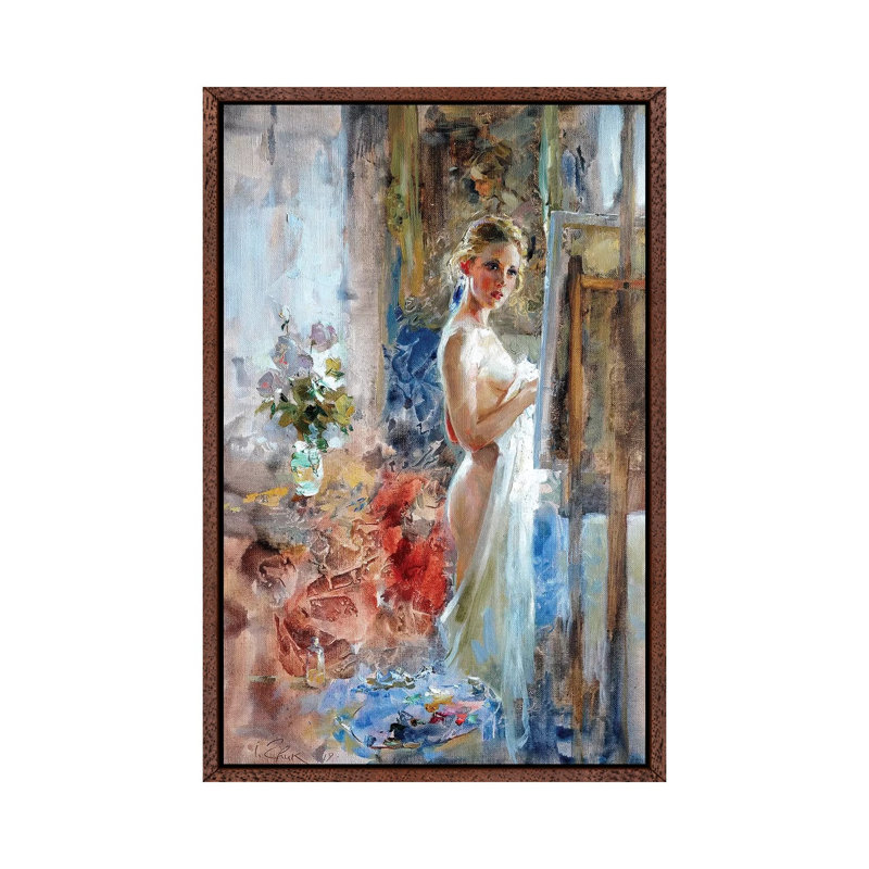 In Front Of The Picture by Igor Zhuk - Painting on Canvas, 66.04cm H x 45.72cm W x 3.81cm D, Classic Brown Wood Framed Canvas