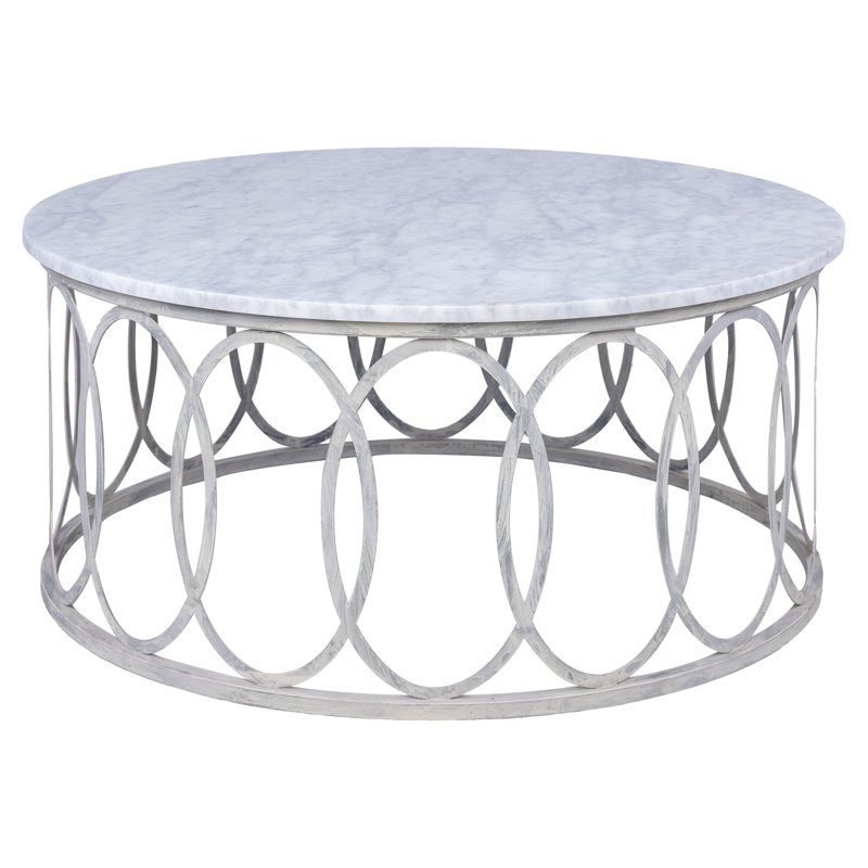 New Orleans Drum Coffee Table, Deep Ocean, Carrera Marble
