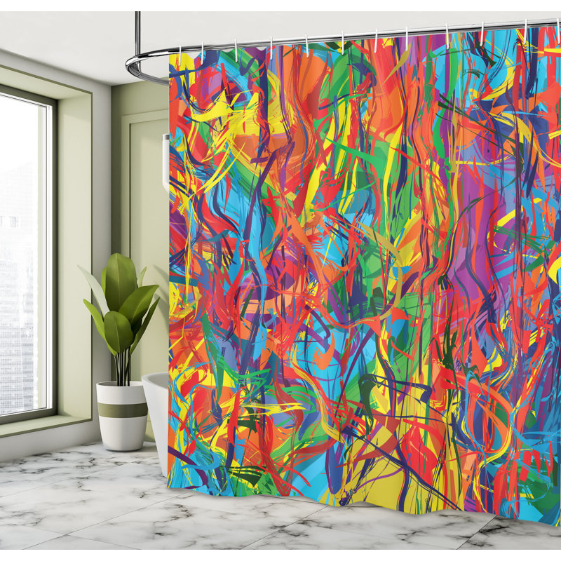 Abstract Shower Curtain with Hooks Included, 75" H x 69" W