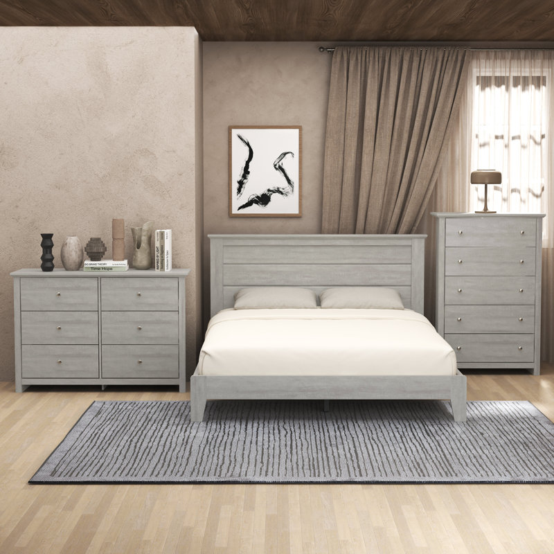 Tevrat 3 Pieces Bedroom Sets, Queen, Dusty Gray Oak