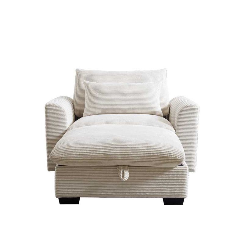 Modular Couch with Storage Ottoman, Beige Corduroy
