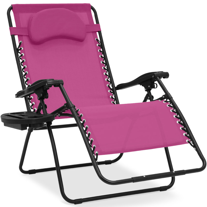  Oversized Zero Gravity Chair, Folding Outdoor Patio Recliner W/ Cup Holder - Hot Pink/Black