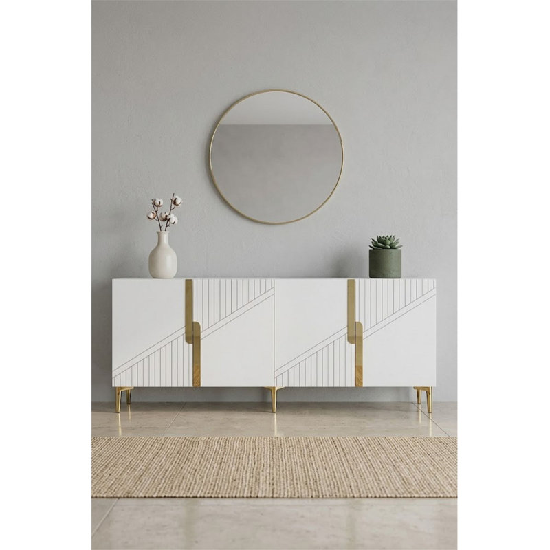 Console, 29.5" H x 59.06" W x 12.6" D, White/Gold