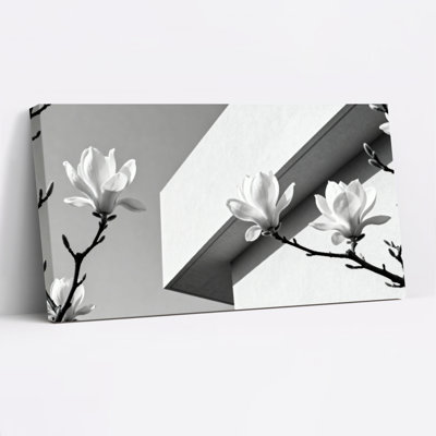 «Magnolia» noir et blanc à motif géométrique sur toile tendue, impression sur toile, ensemble de 1