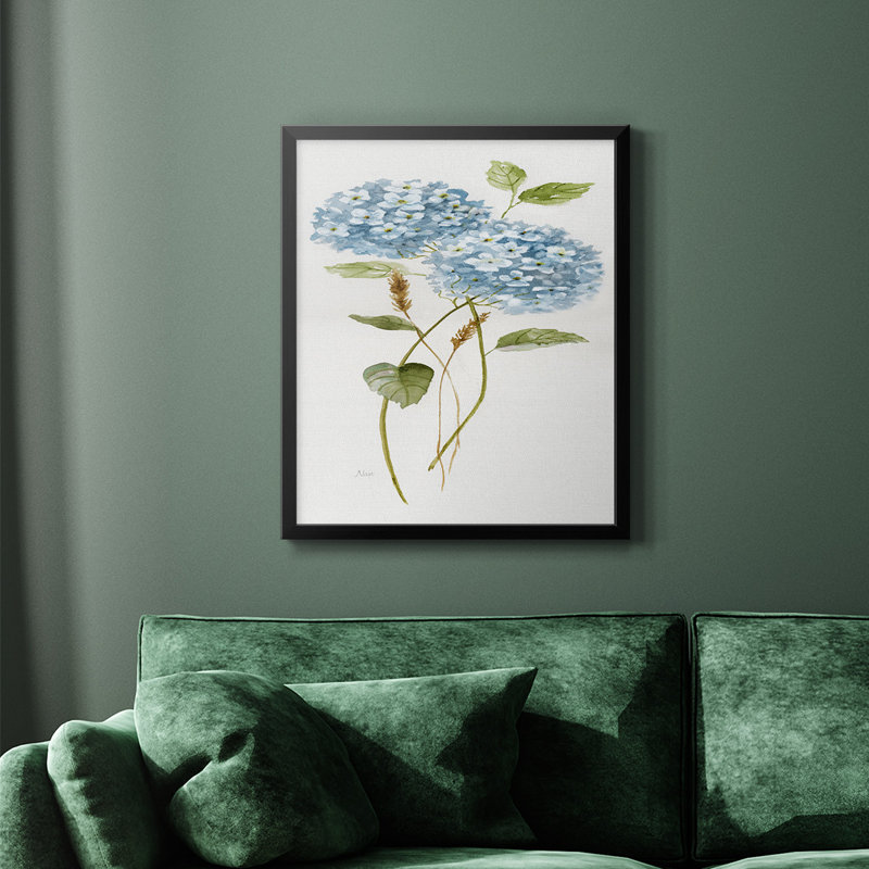 Petite toile d'hortensia bleue de qualité supérieure - prête à être accrochée, Noir, H 20 po x l 16 po