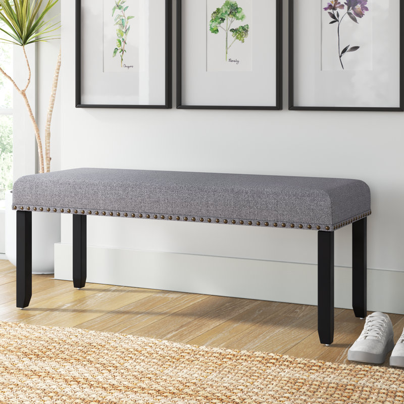 Aldrik 44.3" W Linen Upholstered Bench with Nailhead Trim, Gray